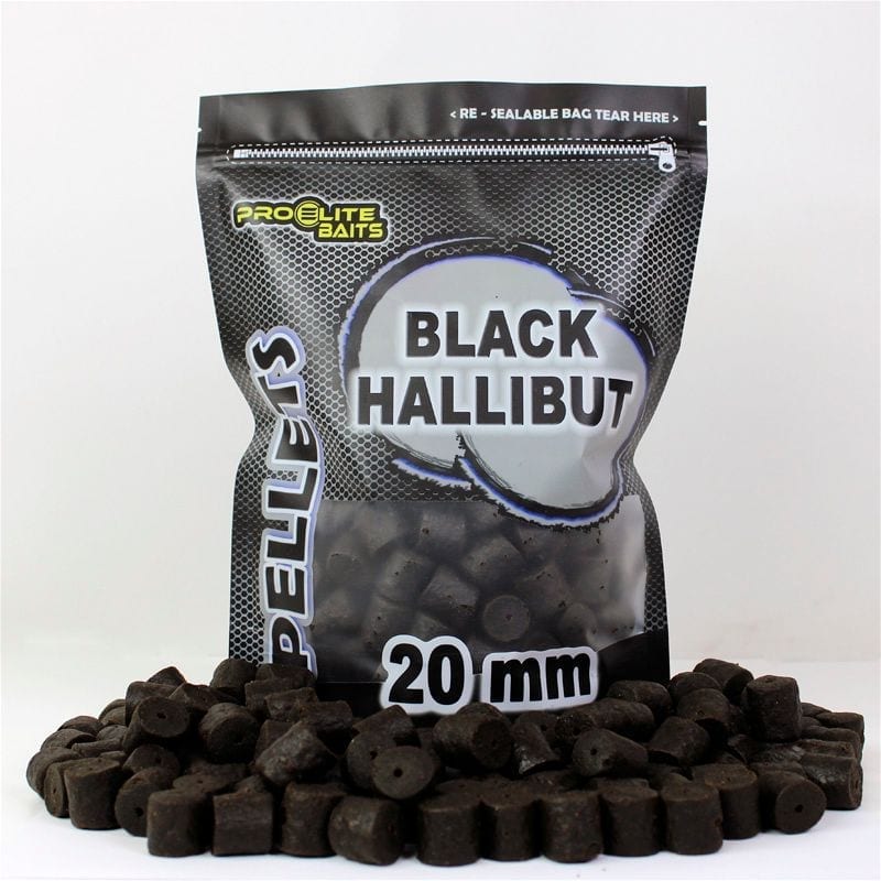 Pellets Taladrados Pro Elite Baits Black Halibut 20 mm - Tienda Carpfishing
