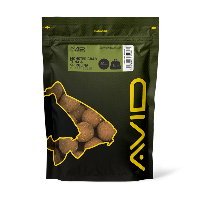 Boilies Avid Carp Premium Monster Crab Tuňák a spirulina 20 mm