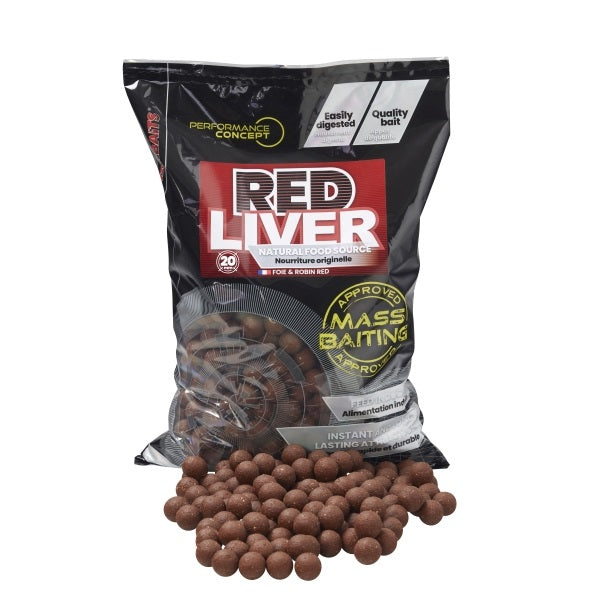 Boilies Starbaits Hromadné vábení Red Liver 20 mm 3 kg