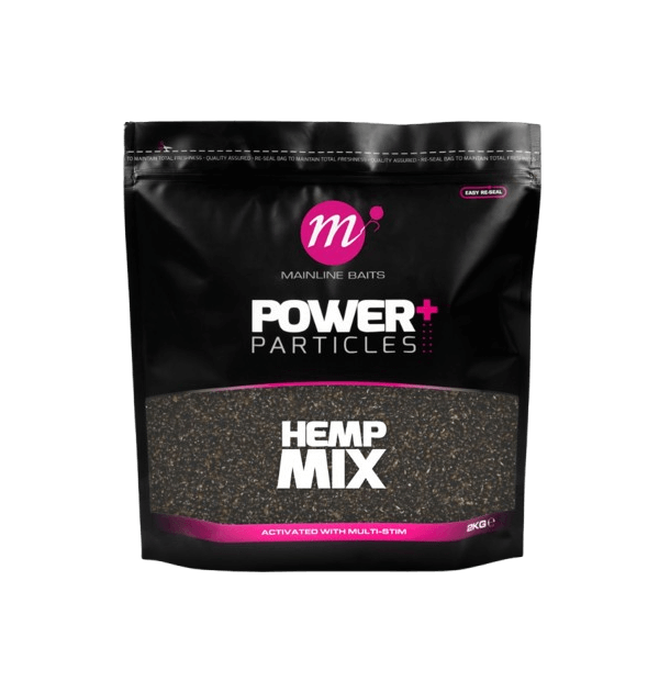 Mainline Power+ Hemp Mix 2kg, ideal for carpfishing, enriched with Multi-Slim for enhanced feeding response.