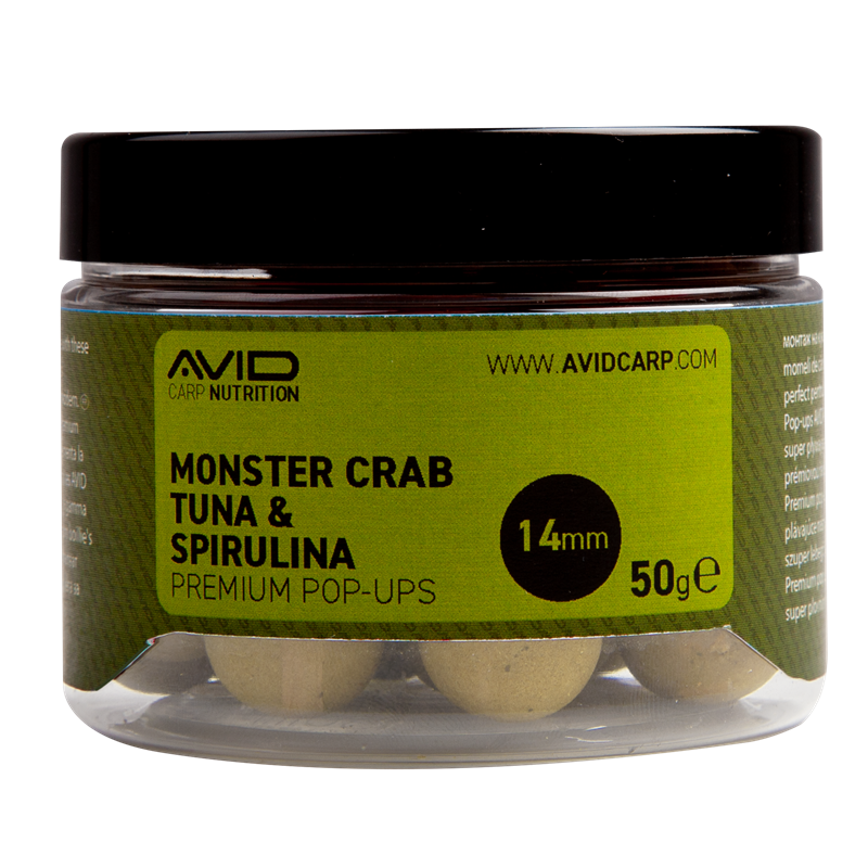 Pop ups Avid Carp Monster Crab Tuňák a spirulina 14 mm