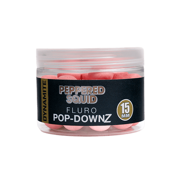 Pop Downz Dynamite Baits Peppered Squid Fluoro 15 mm - Tienda Carpfishing