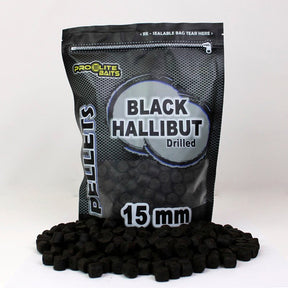 Pellets Taladrados Pro Elite Baits Black Halibut 15 mm - Tienda Carpfishing